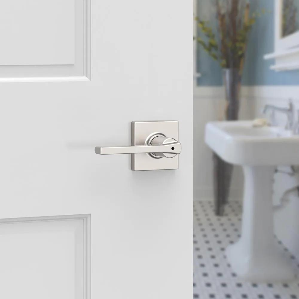 Casey Satin Nickel Bed/Bath Privacy Door Lever Featuring Microban