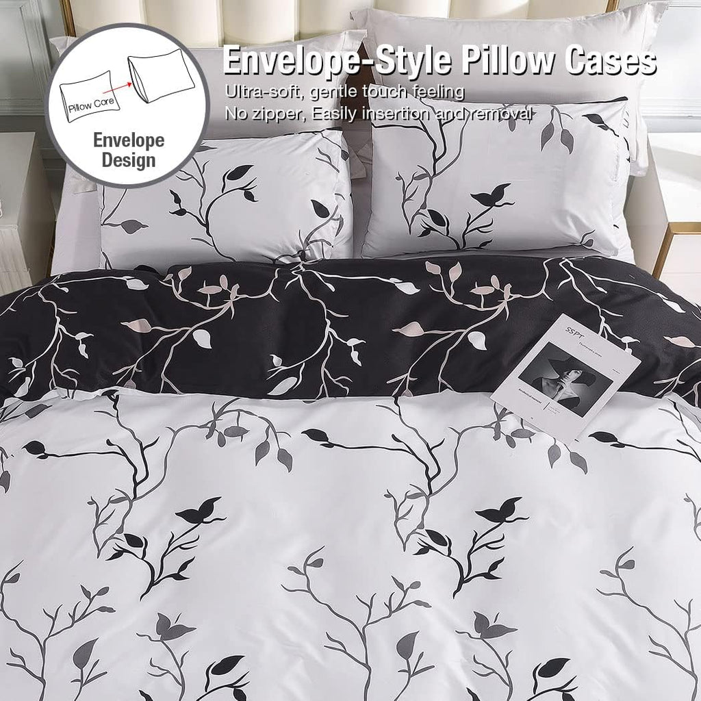 Lekesky Reversible Duvet Cover King Size, White Black Tree Branch Pattern Comforter Cover King 3pc Super Soft Microfiber Breathable Botanical Bedding Sets with Zipper Ties