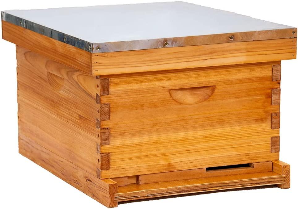 Honey Lake 8-Frame Bee Hives and Supplies Starter Kit, Beeswax Coated Beehive Starter Kit Including Beekeeping Supplies Tools Set with Bee Hat Veil