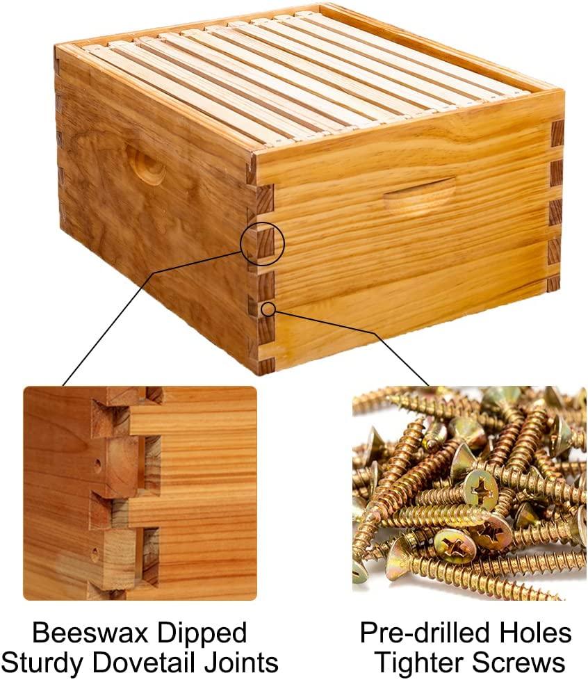 Honey Lake 8-Frame Bee Hives and Supplies Starter Kit, Beeswax Coated Beehive Starter Kit Including Beekeeping Supplies Tools Set with Bee Hat Veil