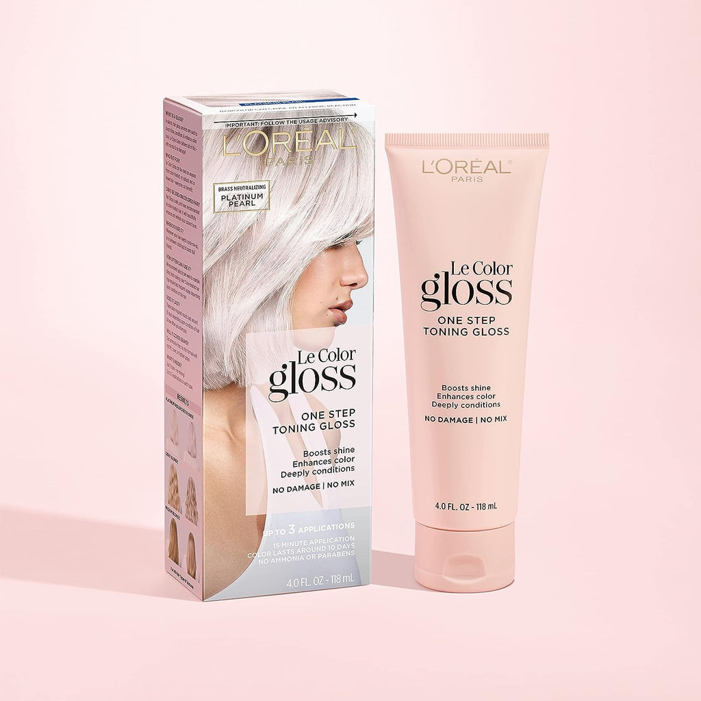 L’Oréal Paris Le Color Gloss One Step In-Shower Toning Hair Gloss for Bleached Hair, Neutralizes Brass, Conditions &amp; Boosts Shine, Platinum Pearl, 4 Ounce