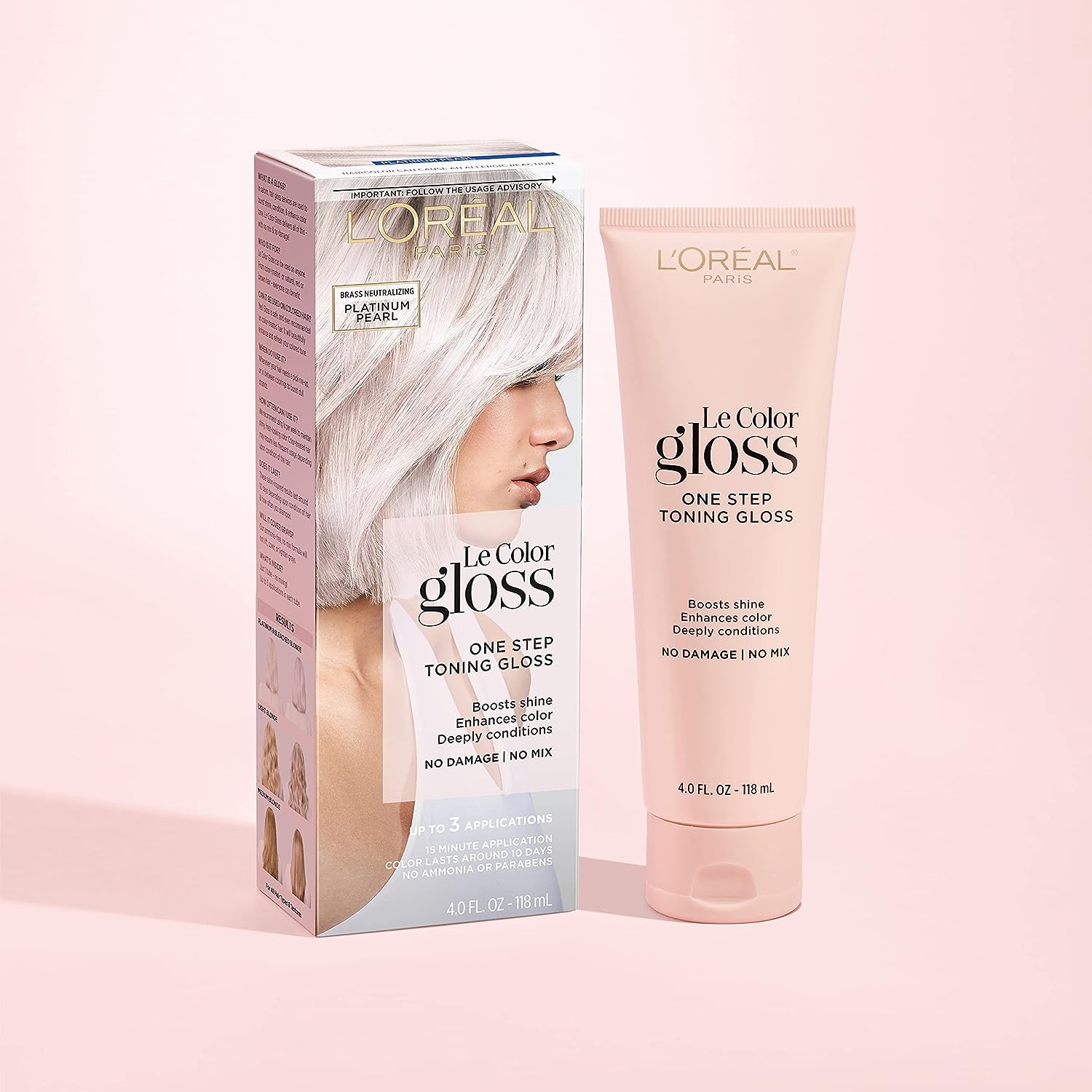 L’Oréal Paris Le Color Gloss One Step In-Shower Toning Hair Gloss for Bleached Hair, Neutralizes Brass, Conditions &amp; Boosts Shine, Platinum Pearl, 4 Ounce