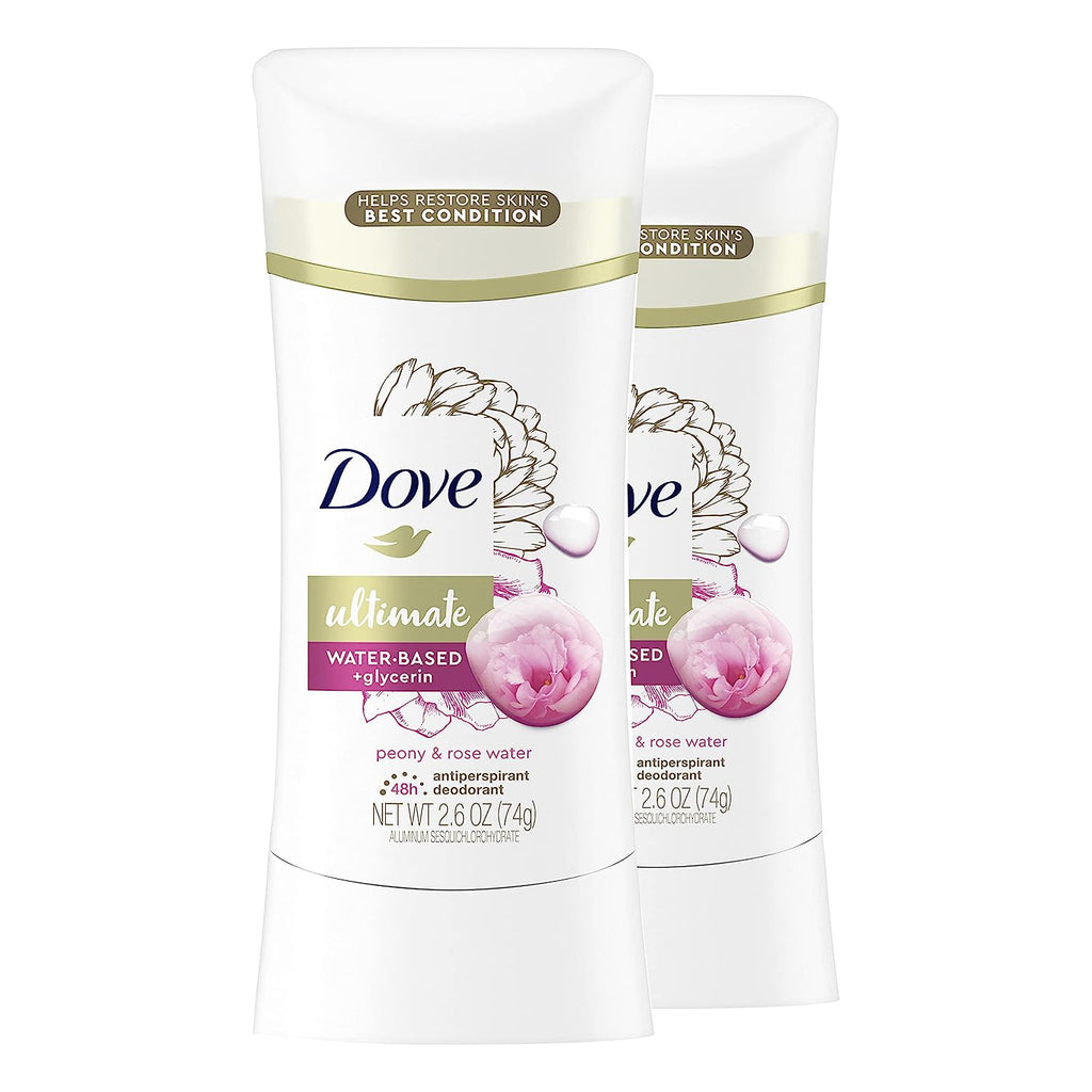 Dove Ultimate Antiperspirant Deodorant Stick Peony and Rose Water 2.6 oz 2 Count, RED