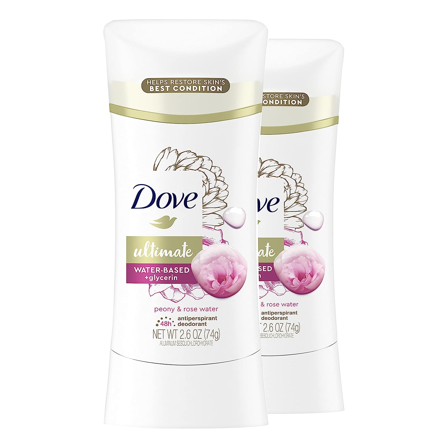 Dove Ultimate Antiperspirant Deodorant Stick Peony and Rose Water 2.6 oz 2 Count, RED