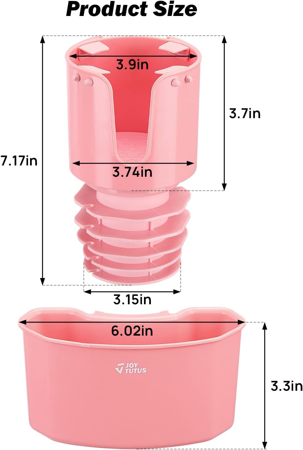 JoyTutus Cup Holder with Storage Box, Cup Holder Expander for Car, Large Car Cup Holder Adapt Most Regular Cup Holder 18-40oz, with Attached Organizer, Pink
