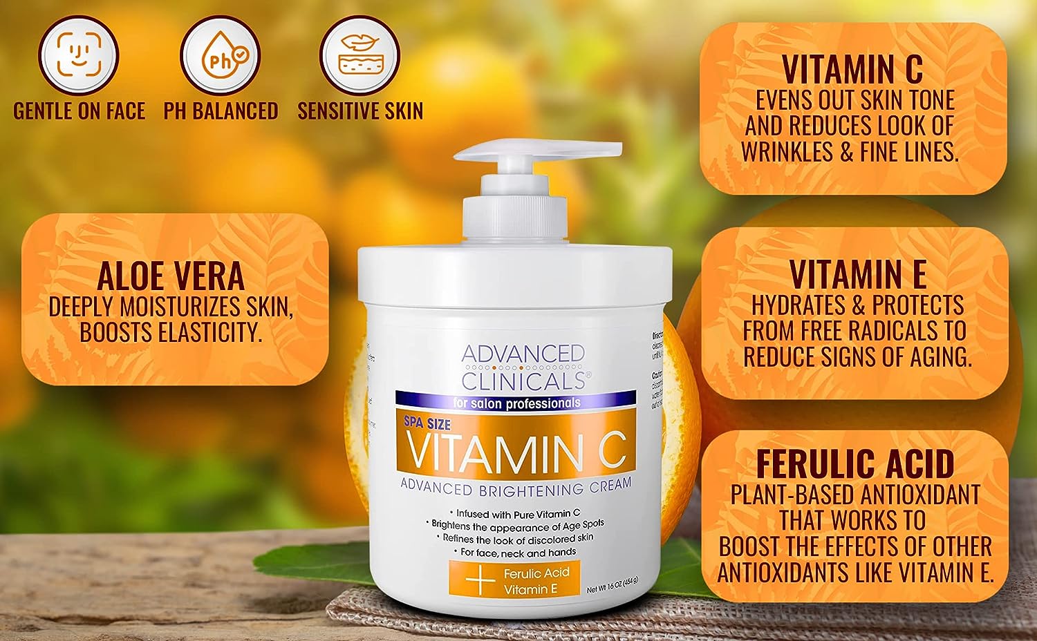 Advanced Clinicals Vitamin C &amp; Manuka Honey Moisturizer Set - Anti Aging Body &amp; Face Creams for Dry Skin, Wrinkles, 16 Oz (2-Pack)