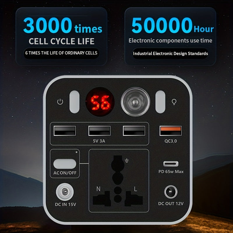 53000mAh Camping Battery Power Station, 198wh Portable Power Bank, With 110V AC Outlet, DC/PD Twoway Fast Charge, Outdoor Generator, LED Light, 4 USB
