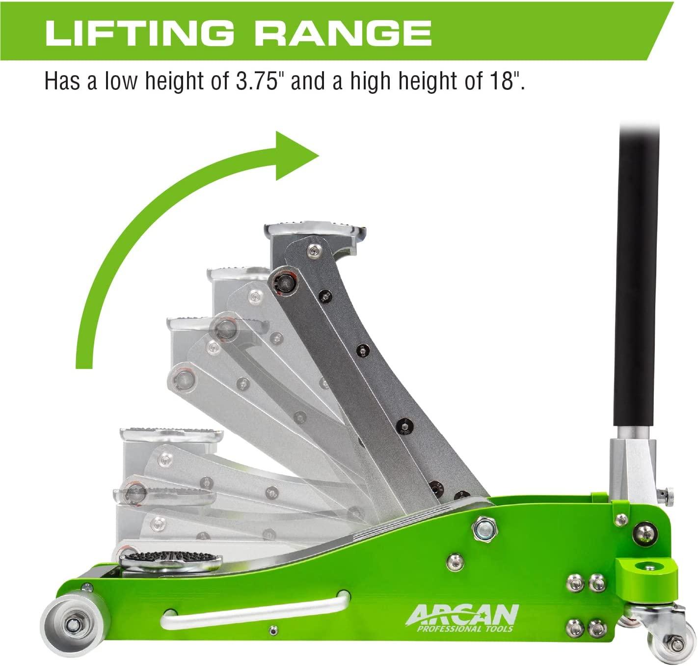 Arcan 3-Ton  Rise Aluminum Floor Jack with Dual Pump Pistons & Reinforced Lifting Arm (ALJ3T / A20018)