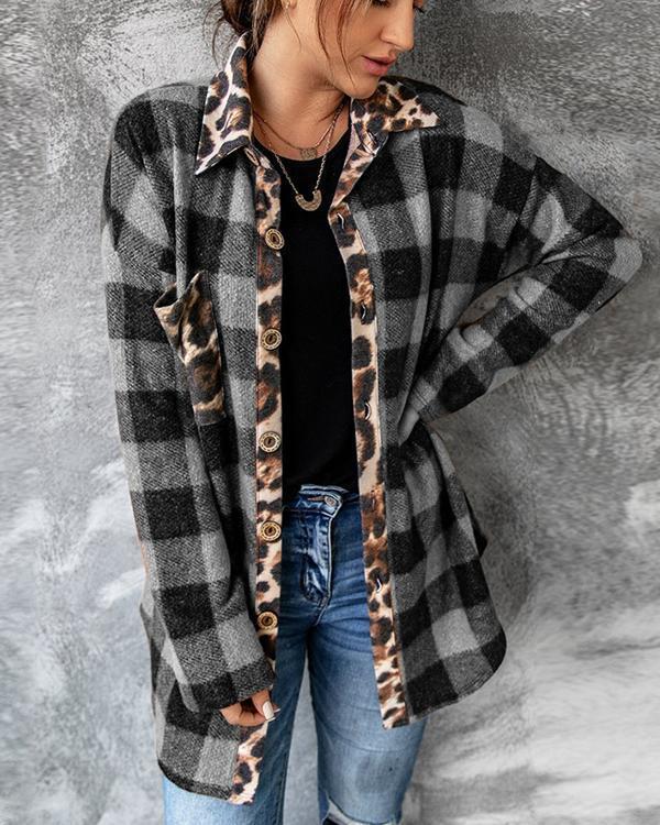plaid cheetah print stitching jacket
