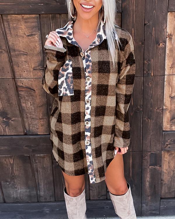 plaid cheetah print stitching jacket