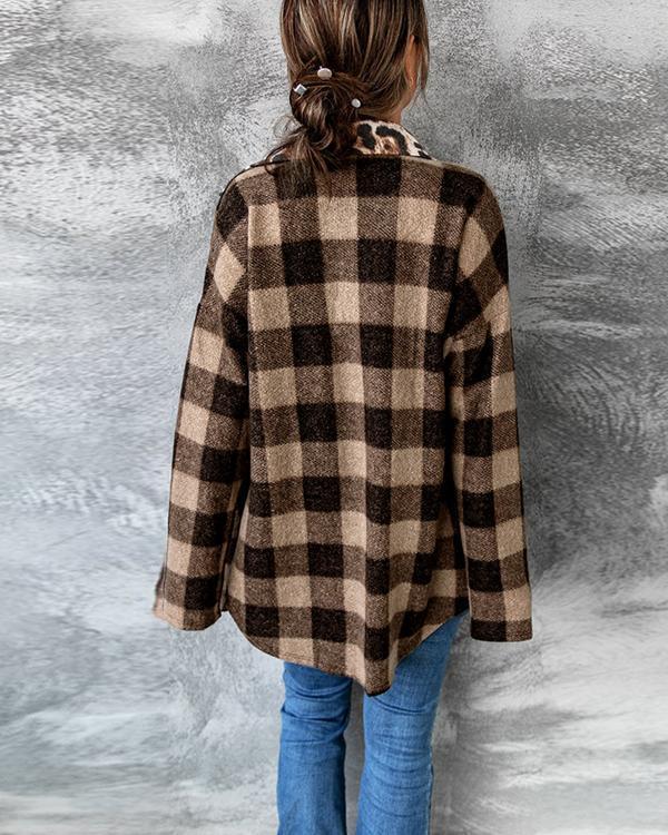 plaid cheetah print stitching jacket