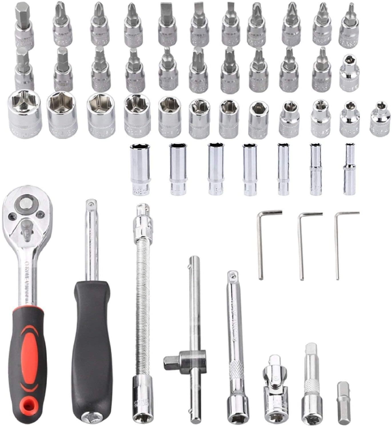 Gygjb 53PCS1/4-Inch Drive Socket Set Car Repair Tool Kit Ratchet Wrench Drive Socket Wrench Automobile Motorcycle Repair Hand Tool Set