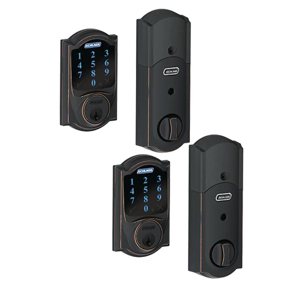 Camelot Aged Bronze Connect Smart Door Lock with Alarm (2-Pack)