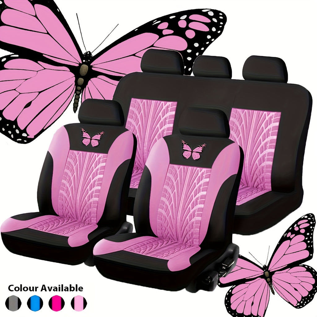 Car Seat Cover Full Set, Red Universal Butterfly Pattern Embroidery Auto Seat Cover Set