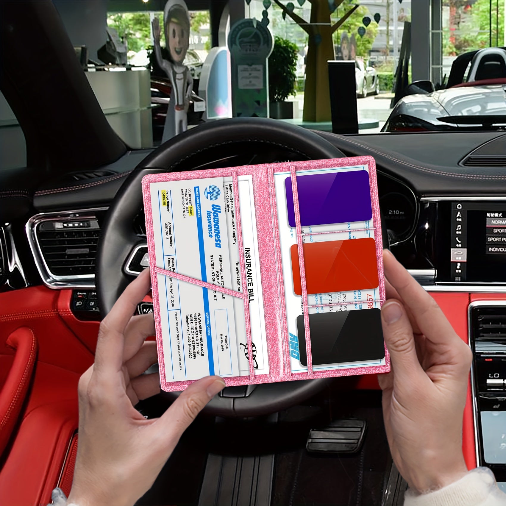 Car Registration And Insurance Card Holder, Vehicle License Document Glove Box Compartment Organizer