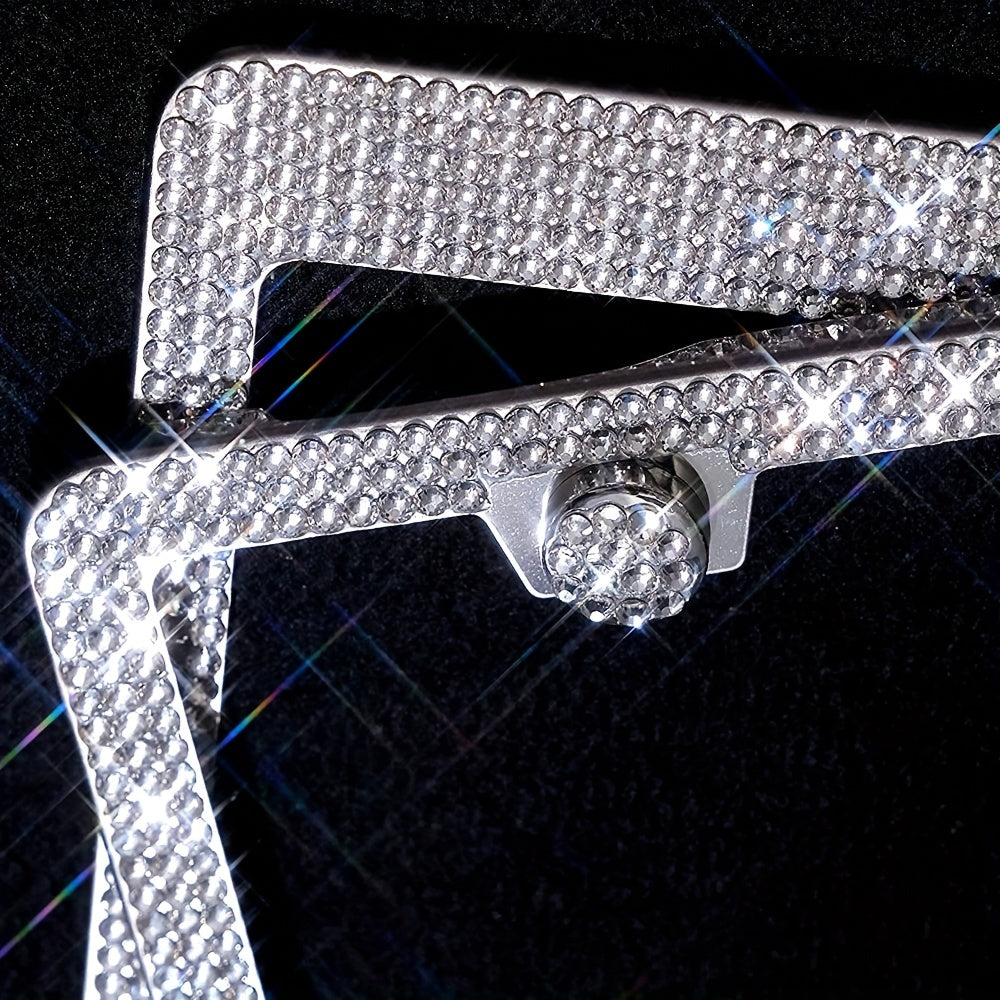 1 Pc Bling  License Plate Frames - Glass Rhinestone Car Tag Holder For Women,Metal Rhinestone Sparkly Car Plate Frame With Bolts,Bling Screws Caps