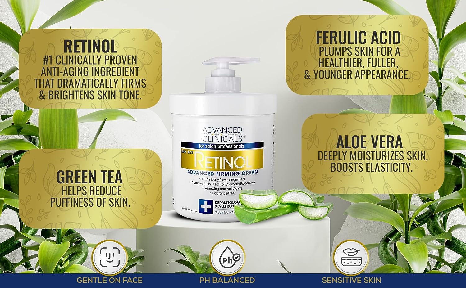 Advanced Clinicals Retinol Body Lotion Moisturizer Face Lotion &amp; Body Cream | Crepey Skin Care Treatment | Fragrance Free Retinol Cream Targets Look Of Crepe Skin, Wrinkles, Sagging Skin, Large 16 Oz
