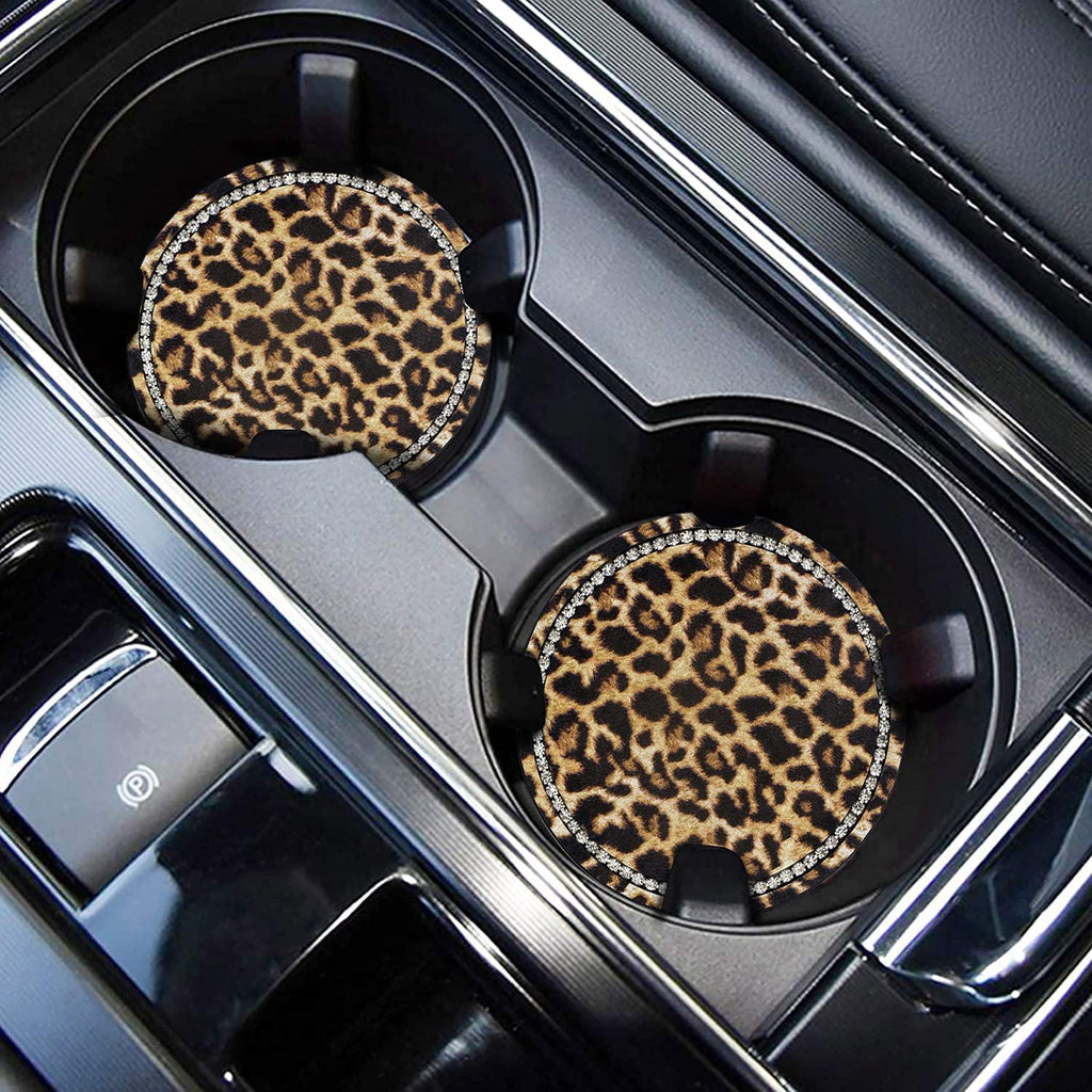 2.75" Car Cup Holder Coaster Car Coasters Leopard Print Bling Accessories Rhinestone Anti Slip Insert Coaster Suitable for Most Cars Gifts - 2PCS