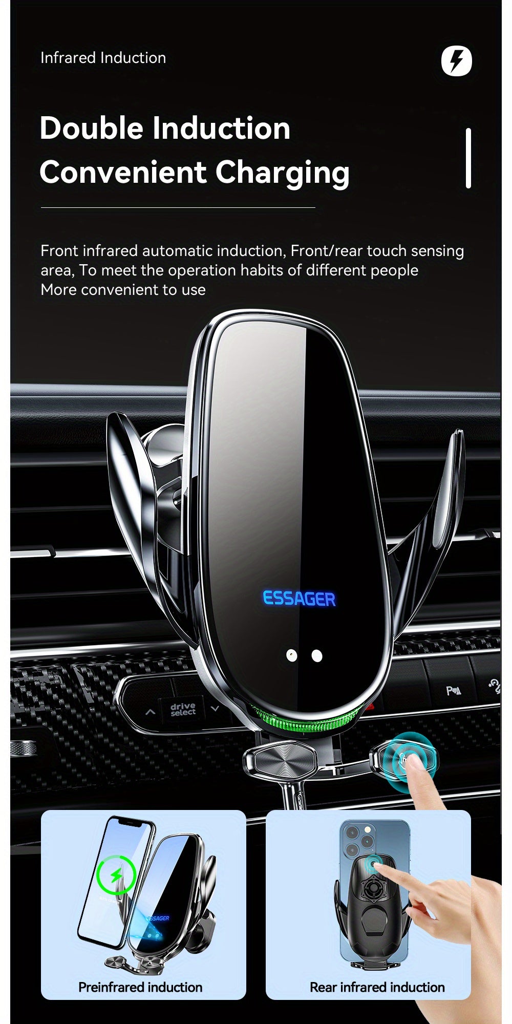 Essager Qi 15W Wireless Charger Car Phone Holder In Car Air Vent Mount For  14 13 12 X Pro Max Xiaomi Fast Charging Car Accessories, Office Accessories, School Supplies, Perfect Gift For Christmas Birthday