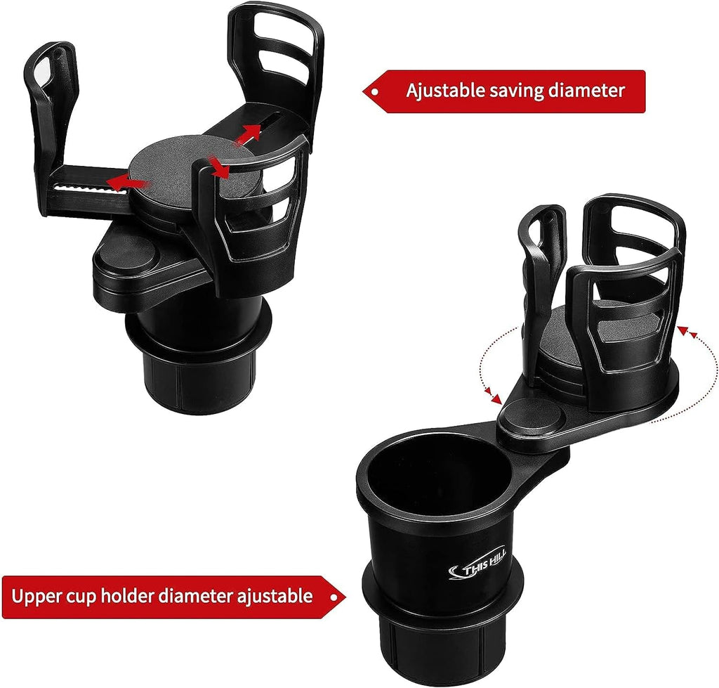 Cup Holder Expander for Car with Car Coasters 4 pcs,THIS HILL 2 in 1 Multifunctional Car Cup Holder Extender Adapter with Adjustable Base for Snack Bottles Cups Drinks,Non-Slip