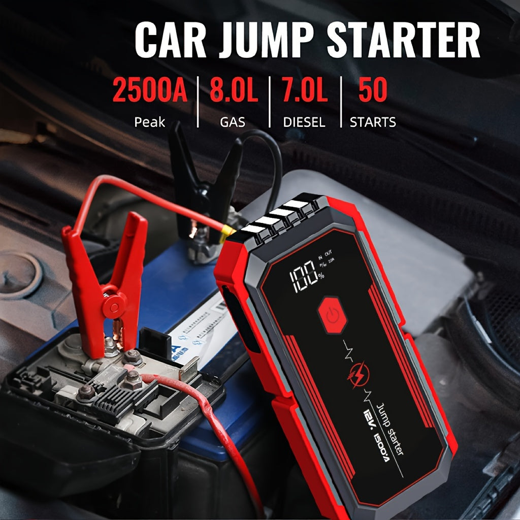 Car Jump Starter 2500A Peak Car Battery Jump Starter  Up To 2.11gal Gas And 1.85gal Diesel Engine 12V Portable Lithium Jump Starter LED Light/USB QC3.0