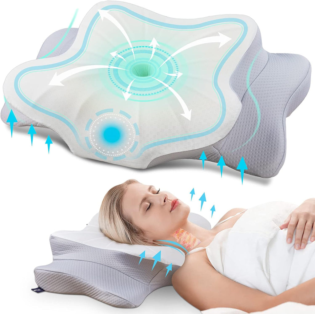 DONAMA Cervical Pillow for Neck Pain Relief,Contour Memory Foam,Ergonomic Orthopedic Neck Support Pillows for Side,Back &amp; Stomach Sleepers with Breathable Pillowcase Queen Size,Light Gray