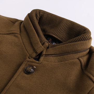 casual thick stand collar patchwork single breasted woolen coat for men