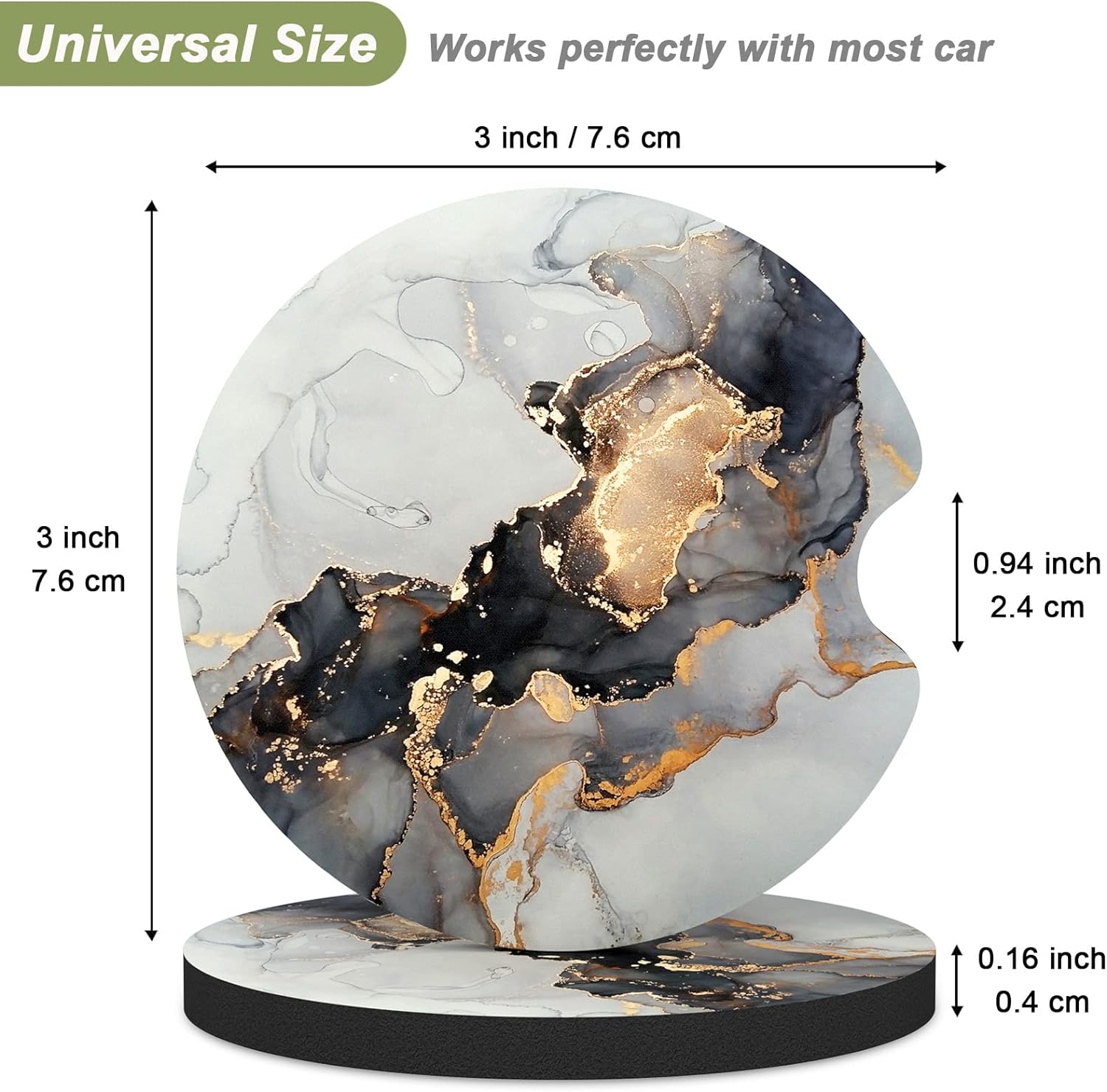 Nipichsha Car Cup Holder Coasters, Car Coasters for Cup Holders, 2 Pack Anti Slip Insert Coasters, Rubber Car Cup Mat with A Finger Notch, Cute Car Interior Accessories for Women Men(Gray Gold Marble)