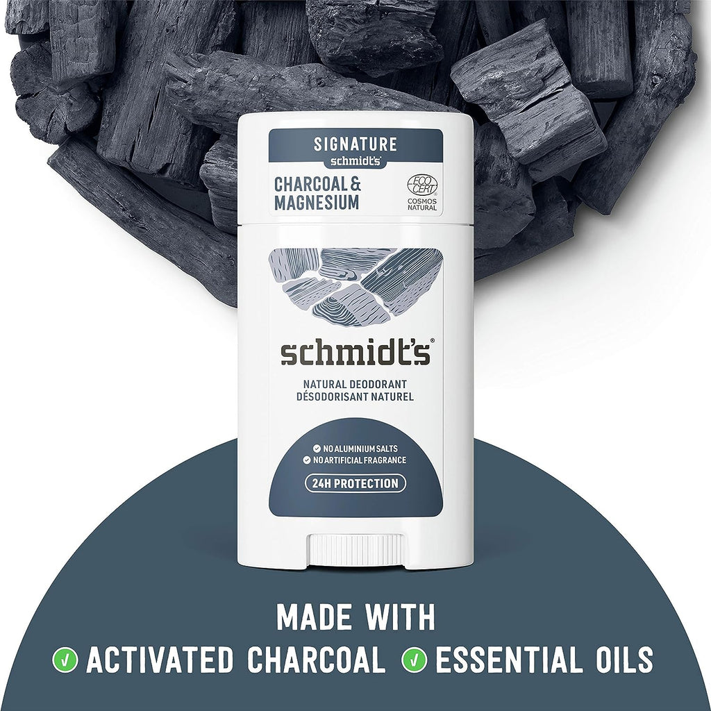 Schmidt's Aluminum Free Natural Deodorant for Women and Men, Charcoal and Magnesium with 24 Hour Odor Protection, Vegan, Cruelty Free, Fresh, 2.65 oz, Pack of 4