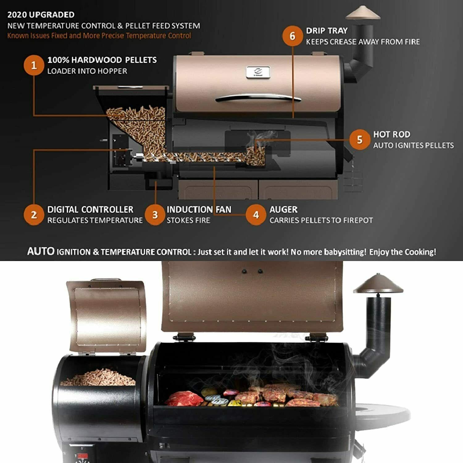 ZPG-450A Pellet Grill & Smoker 8 in 1 BBQ Grill Auto Temp Control
