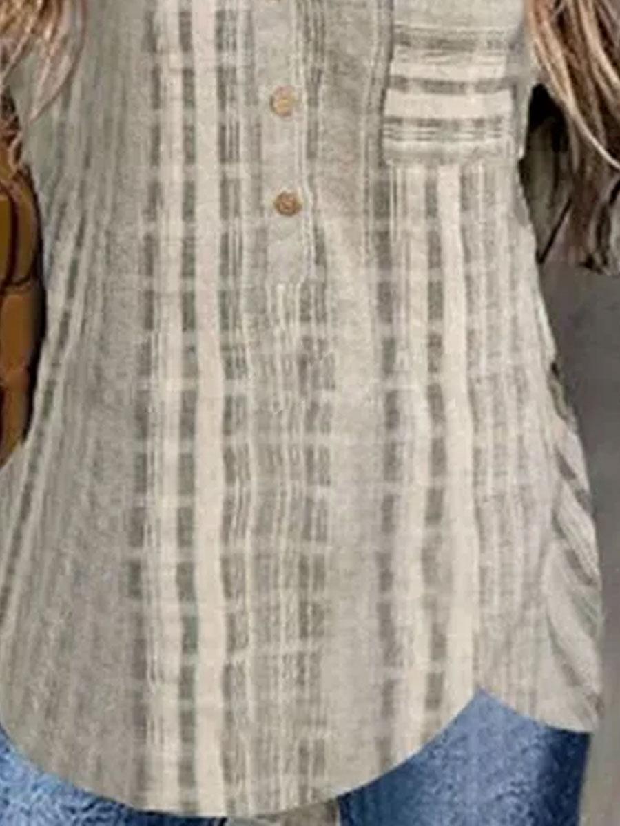 Check Gradient Print Loose Casual Long Sleeve Blouse