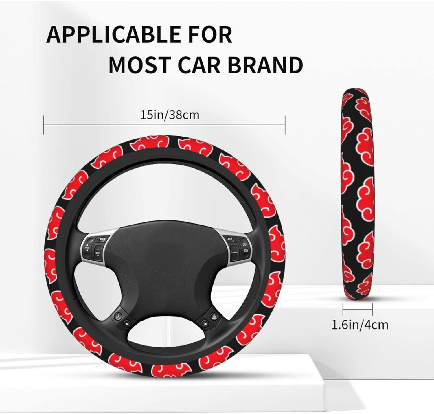 LYEXOPB Anime Steering Wheel Cover Anime Car Accessories for Men Women with Keychains, 15 Inch Anti-Slip Car Steering Wheel Covers Universal Fit