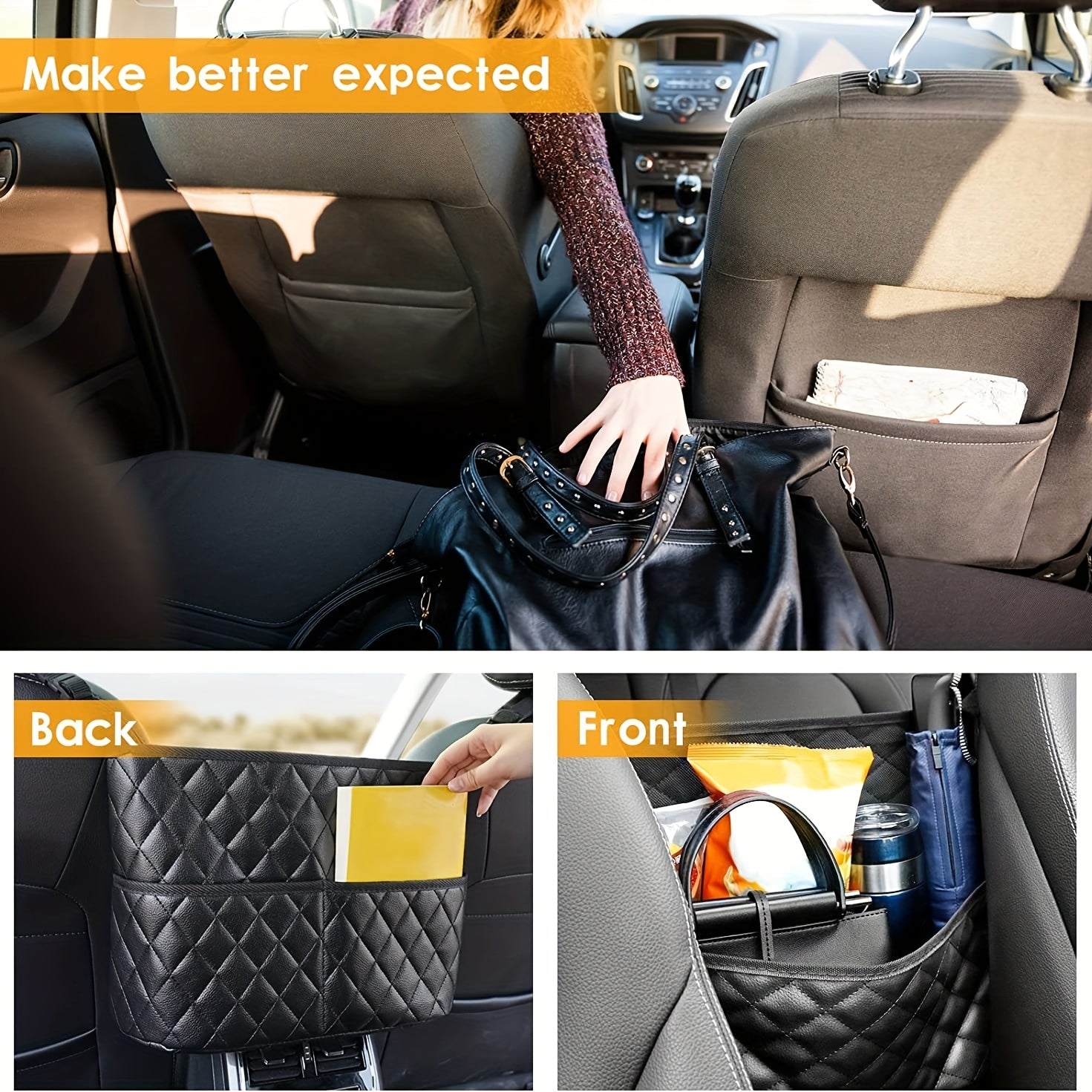 Organize Your Car With This Stylish PU Leather Handbag Holder - Keep Your Belongings Secure And Within Reach!