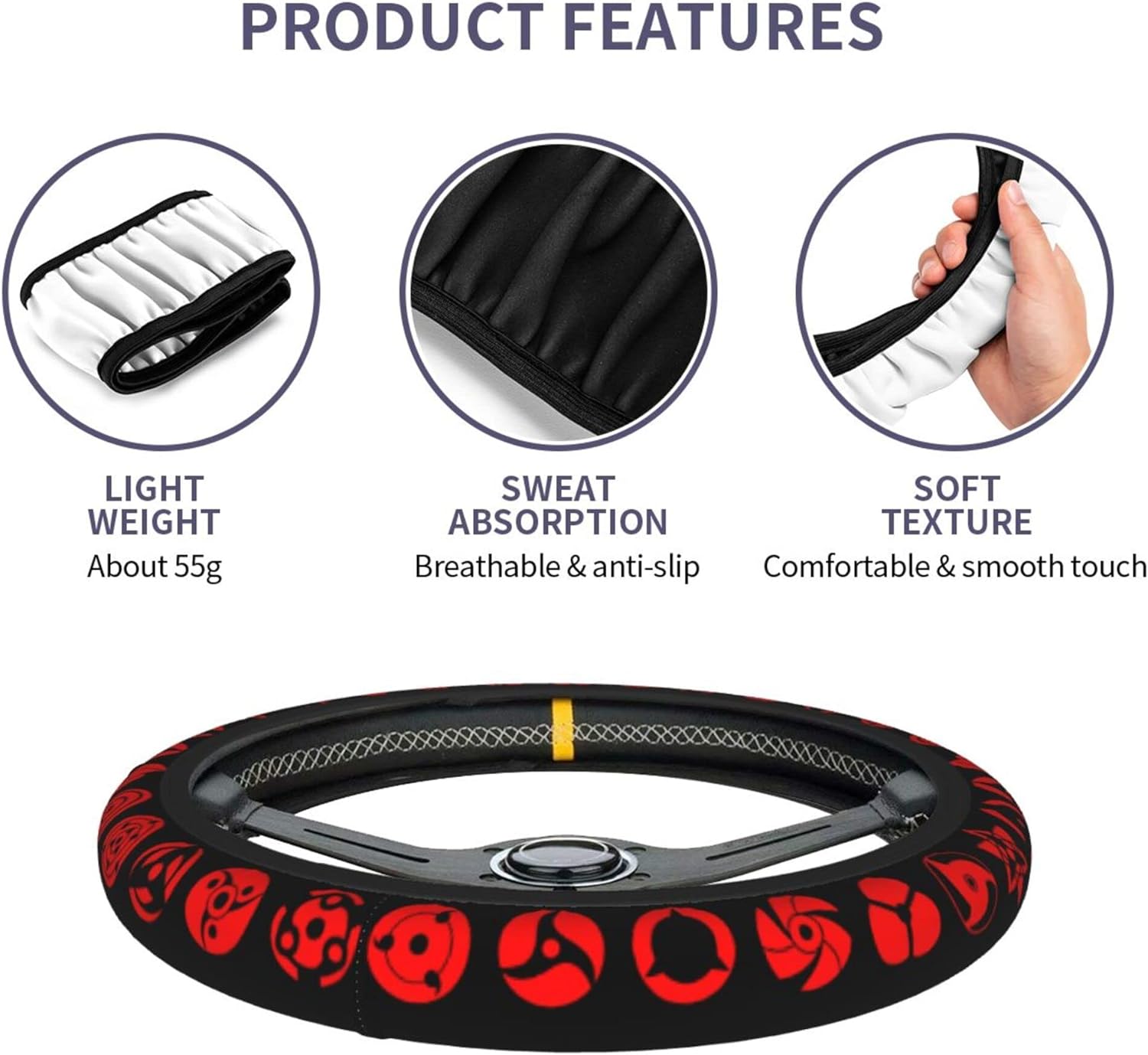 Anime Steering Wheel Cover Anime Car Accessories for Men Women, 15 Inch Anti-Slip Car Steering Wheel Covers Universal Fit