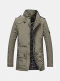 men's casual business windproof thicken multi safe zipper pockets plaid warm trench coat