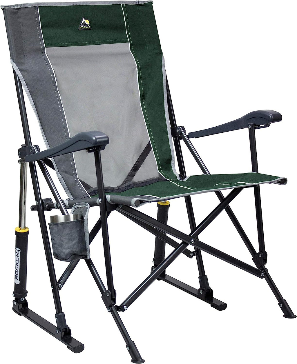 GCI Outdoor Roadtrip Rocker Collapsible Rocking Chair &amp; Outdoor Camping Chair, Green/Grey