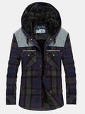 mens plaid 100% cotton plush lined thick snap button shirt hooded overcoats