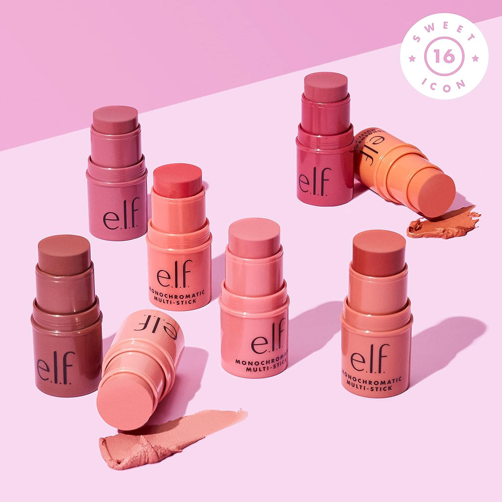 e.l.f. Monochromatic Multi Stick, Luxuriously Creamy &amp; Blendable Color, For Eyes, Lips &amp; Cheeks, Dazzling Peony, 0.17 oz (5 g)
