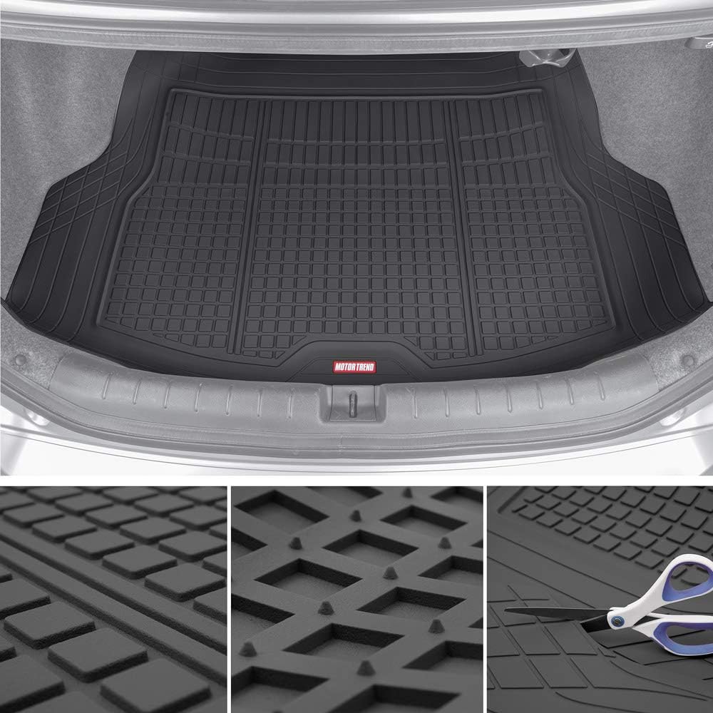 Motor Trend Premium FlexTough All-Protection Cargo Mat Liner, Black &amp; Black Deep Dish Rubber Floor Mats All-Climate All Weather Performance Plus Heavy Duty Liners Odorless (Black) (OF-933-BK)