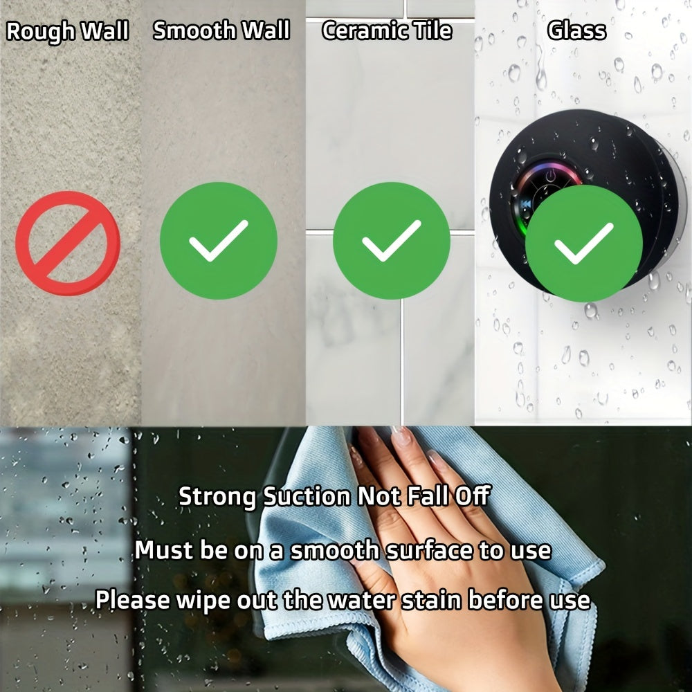 Shower Speaker, Portable Wireless Speaker With Suction Cup, USB Rechargeable Black Speaker With 2 Hours Play Time 3.7V/400mah Battery 5.0 Wireless Version Life For Parties, Bathroom, Travel, Home, And Outdoor (Suction Cups Must Be On A Smoo