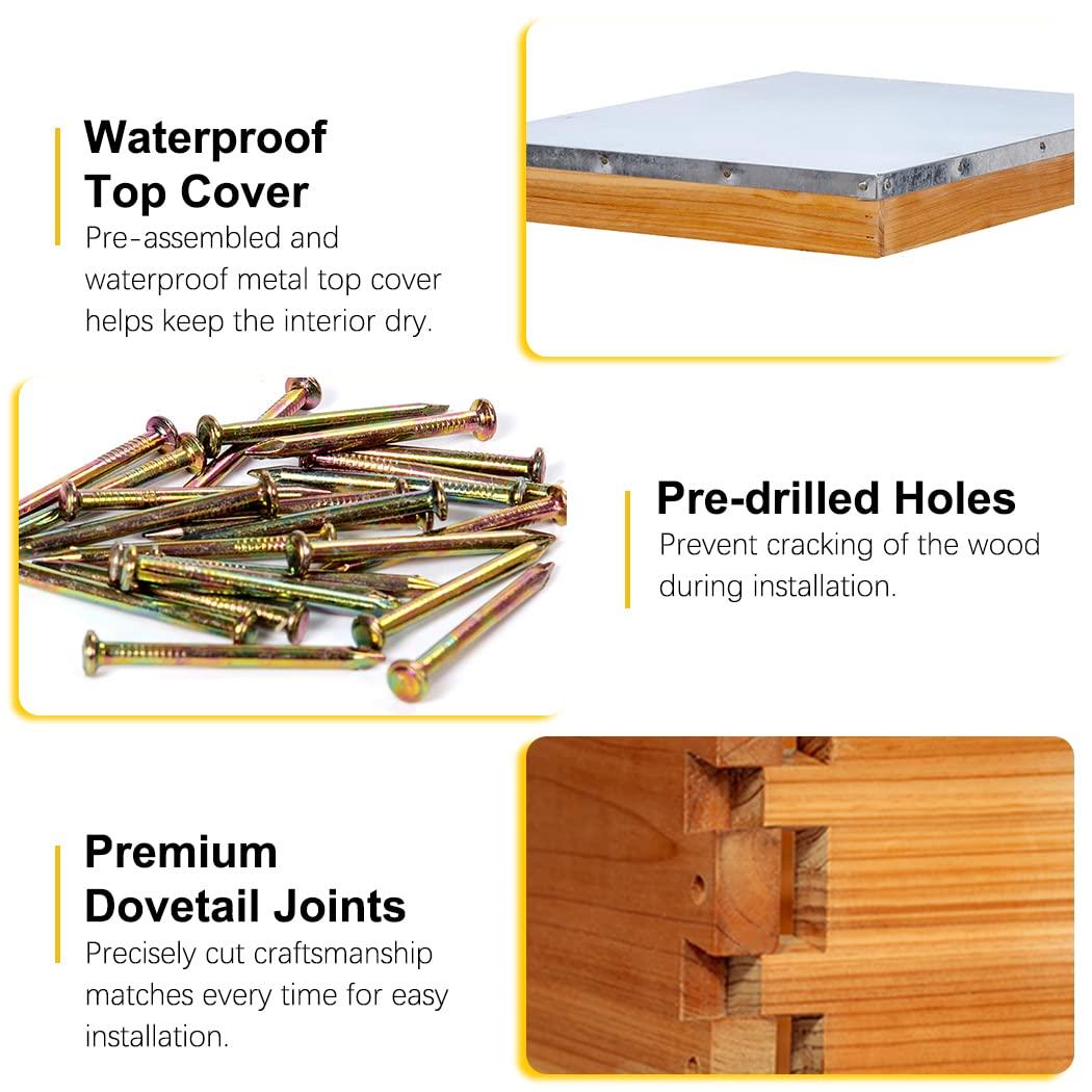 Bee Hive 10 Frame Bee Hives and Supplies Starter Kit, Bee Hive for Beginner, Honey Bee Hives Includes 1 Deep Bee Boxes, 1 Bee Hive Super with Beehive Frames and Foundation