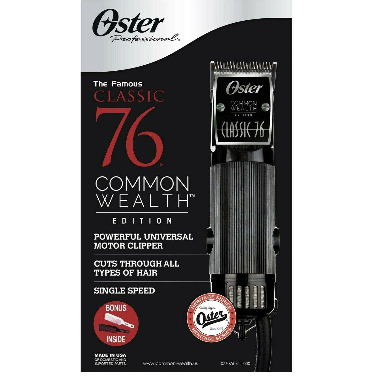 Oster Professional Classic Edition 76 Hair Clipper With Sk Black Finish