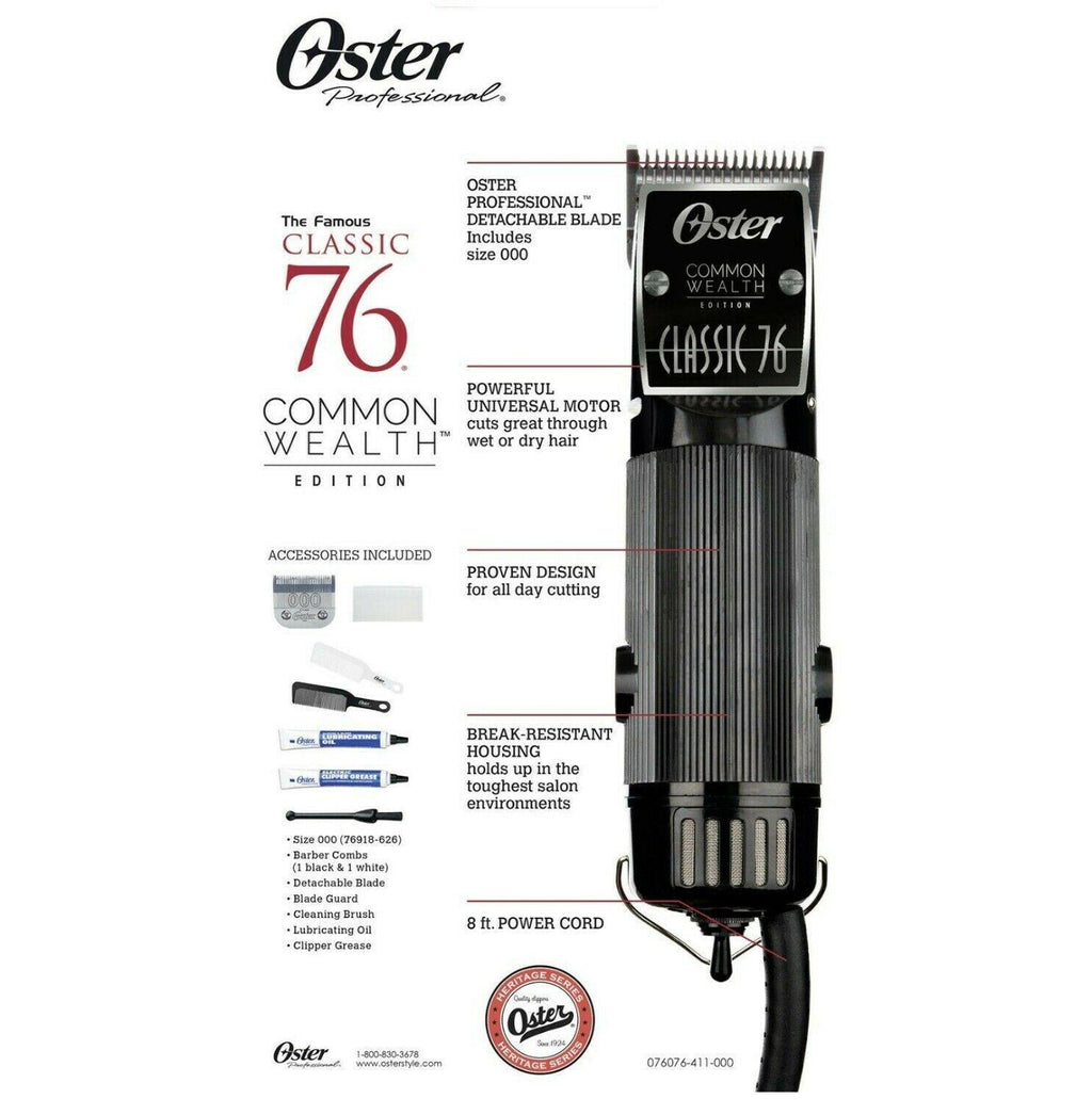 Oster Professional Classic Edition 76 Hair Clipper With Sk Black Finish
