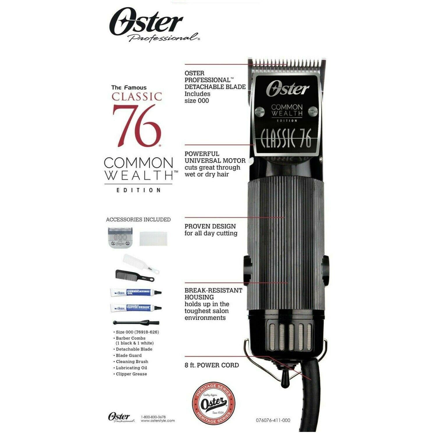 Oster Professional Classic Edition 76 Hair Clipper With Sk Black Finish