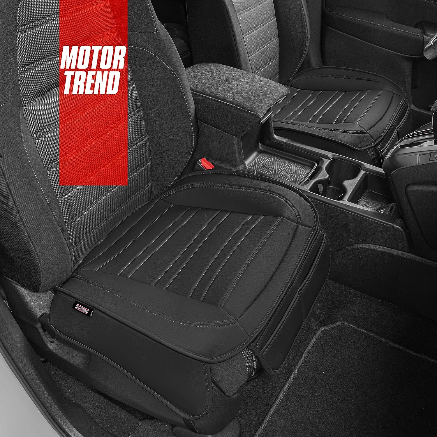 Motor Trend Seat Covers for Cars Trucks SUV, Faux Leather 2-Pack Black Padded with Storage Pockets, Premium Interior Car Seat Cover