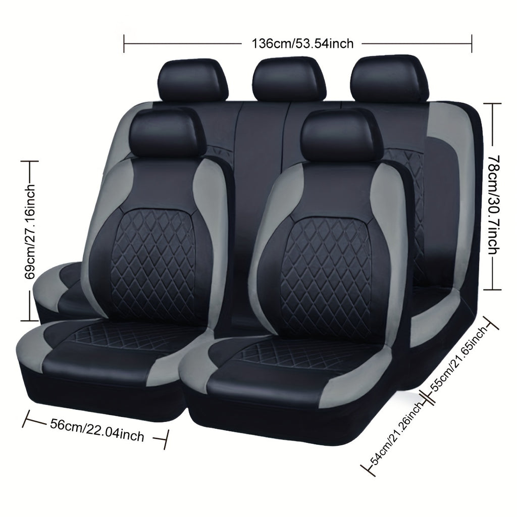 Upgrade Your Car Seats With Our Deluxe Quilted Faux Leather 5-Seat Cover - Universal Fit!