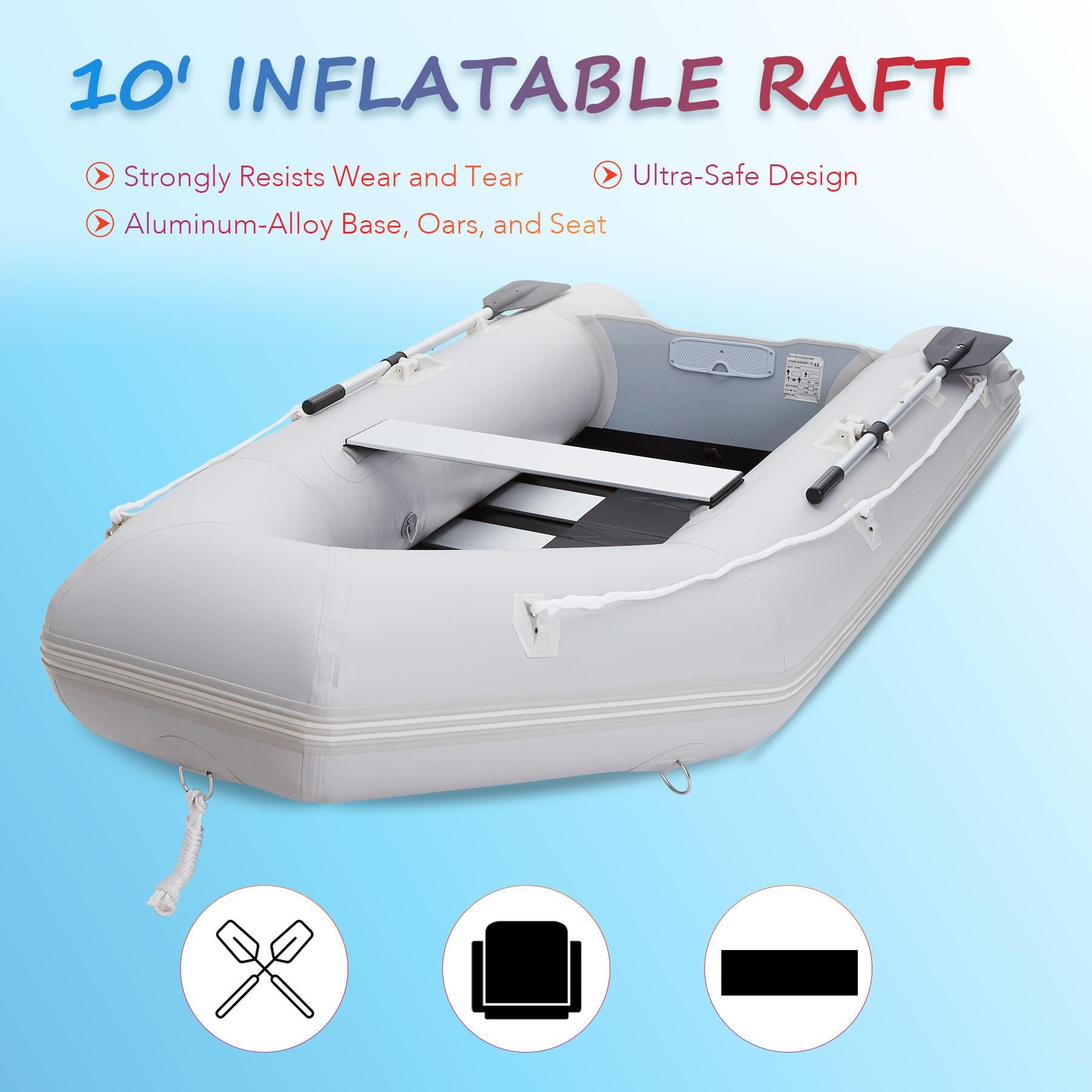Preenex 10ft Portable Inflatable Boat  4 Person Heavy Duty 990lb Capacity Raft,color of paddle is shipped randomly