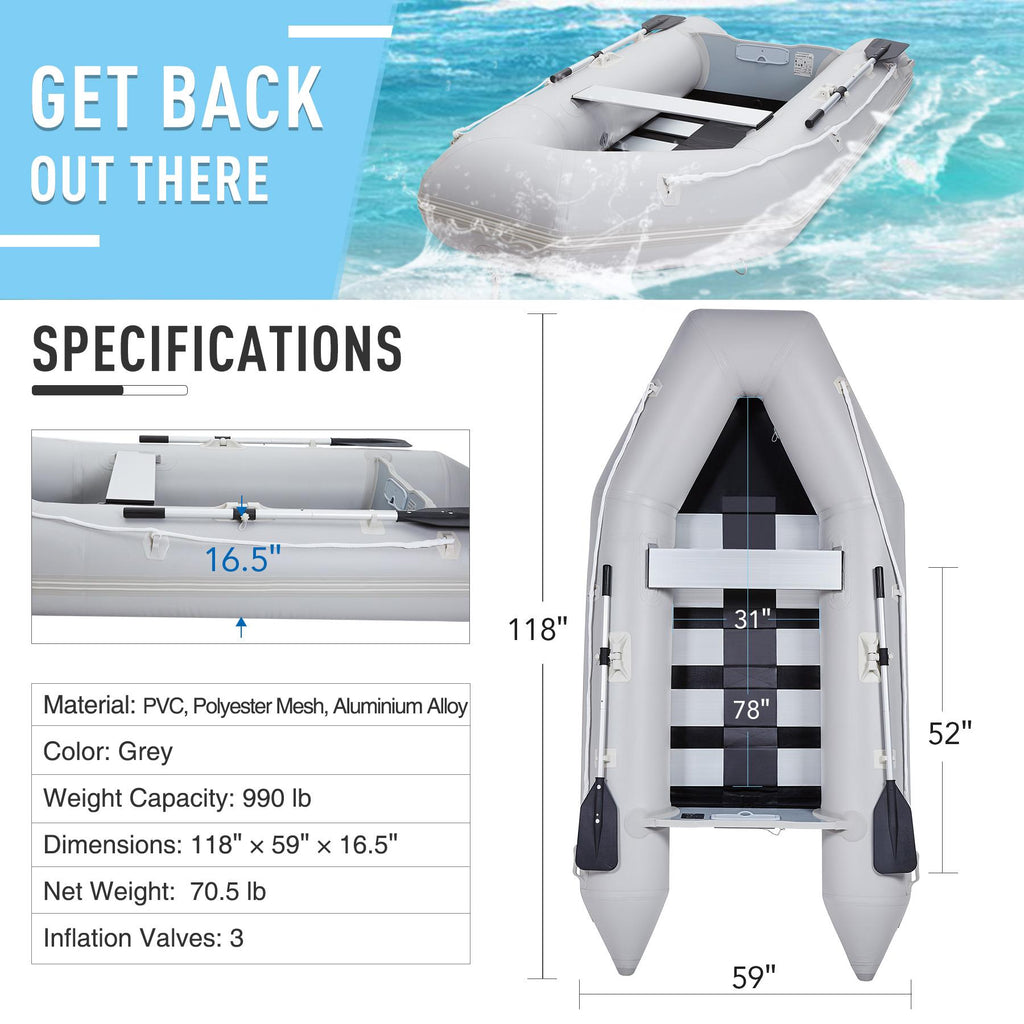 Preenex 10ft Portable Inflatable Boat  4 Person Heavy Duty 990lb Capacity Raft,color of paddle is shipped randomly