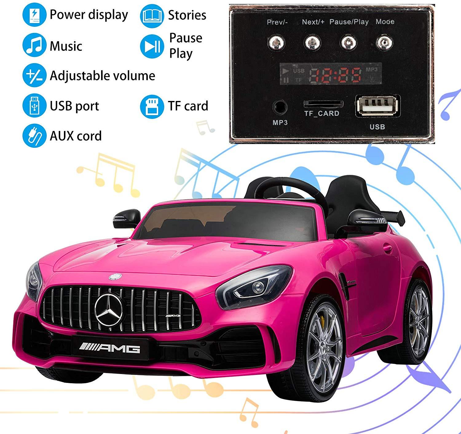 Uenjoy 2 Seater 12V Electric Kids Ride On Car Mercedes Benz AMG GTR Motorized Vehicles with Remote Control, Battery Powered, LED Lights, Wheels Suspension, Music, Horn, Pink