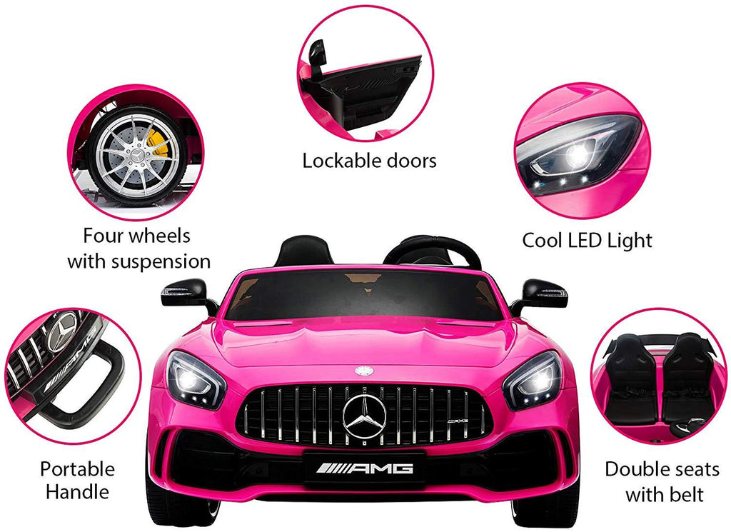 Uenjoy 2 Seater 12V Electric Kids Ride On Car Mercedes Benz AMG GTR Motorized Vehicles with Remote Control, Battery Powered, LED Lights, Wheels Suspension, Music, Horn, Pink